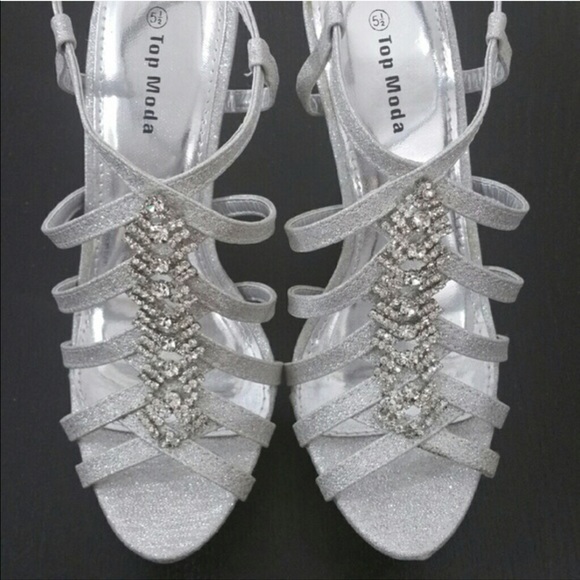 New Silver Rhinestone formal prom heels 5.5 - Picture 2 of 4